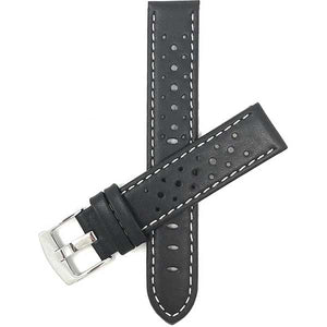 503 | Black and White 22mm Mens Leather Rally Strap, Perforated Racing Watch Band 22mm / Black and White |  Dial