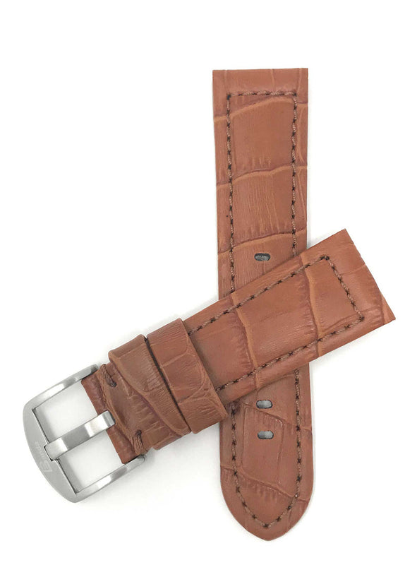 Bandini 18mm Tan Italian Leather Watch Band - Alligator Pattern - Padded 18mm / Tan / Silver Buckle |  Dial