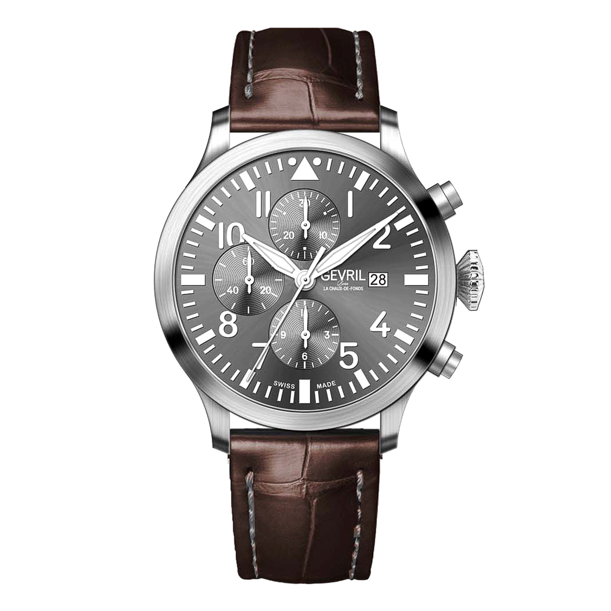 Vaughn Swiss automatic ETA 7750 pilot chronograph gray Dial, Italian Leather Strap Gray Dial