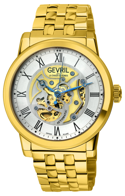 Vanderbilt Swiss Automatic open heart Dress Watch, IP Gold/White dial , IPYG band | Silver Dial