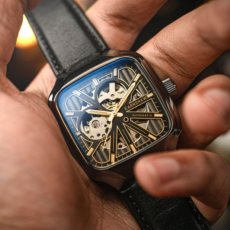 Engineer Paxton Skeleton Automatic Black & Gold / Black Leather | Black Dial