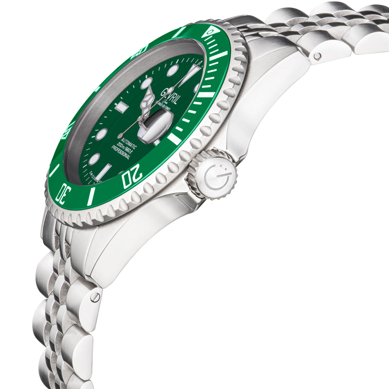 Wall Street Gevril Swiss Made SW200 Steel Rotating bezel Watch, 316L Case, Green DIal | Green Dial