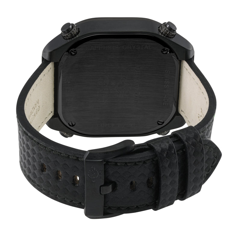 Quattro Zone GV2 Swiss Quartz, 316L Black Case, Black Bezel, Black dial, Sub Dials, Black Italian Leather Strap | Black Dial