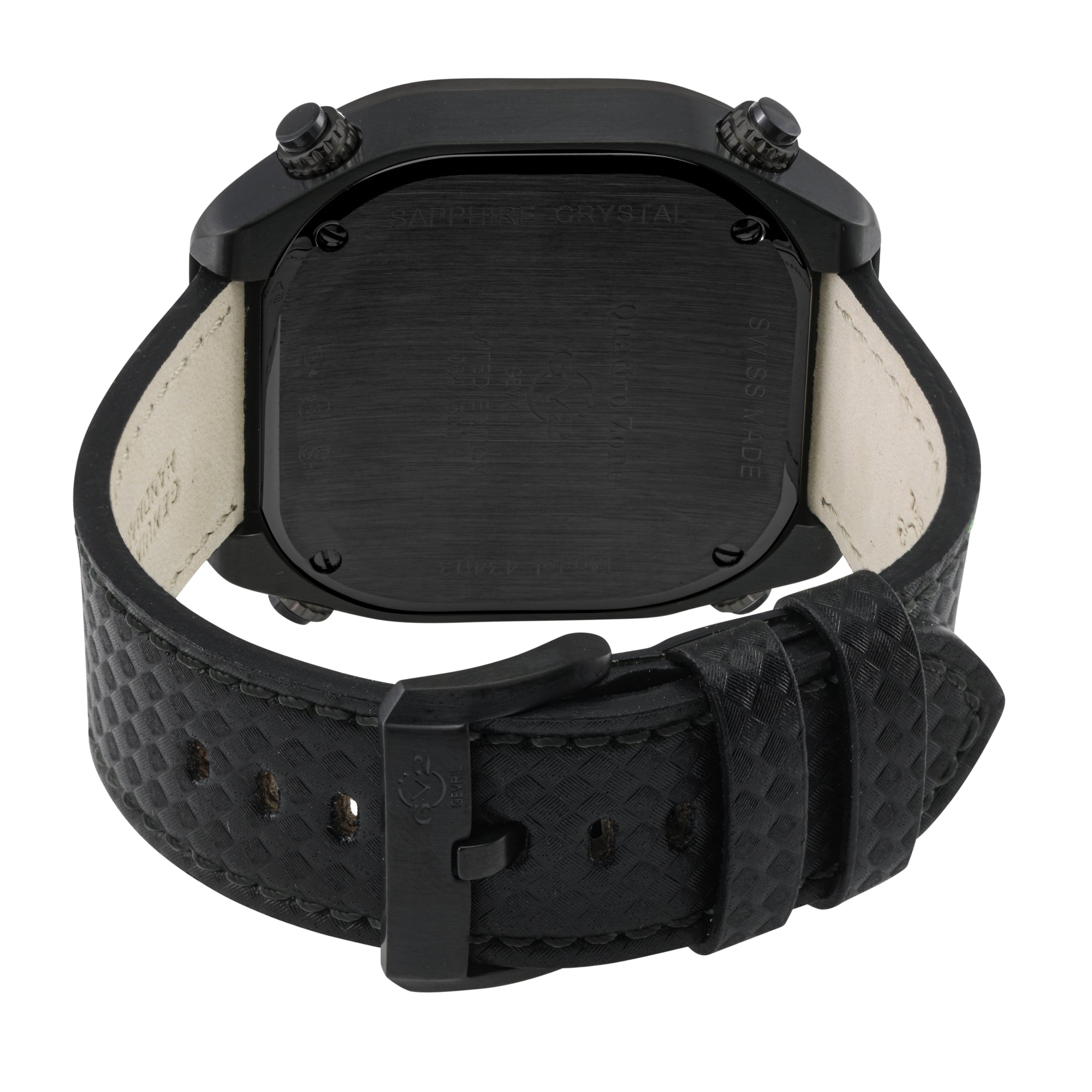 Quattro Zone GV2 Swiss Quartz, 316L Black Case, Black Bezel, Black dial, Sub Dials, Black Italian Leather Strap | Black Dial