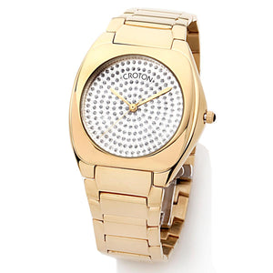 Croton Unisex Goldtone Cushion Case Silvertone Textured Dial Dress Bracelet Watch with Interchangeable Leather Strap