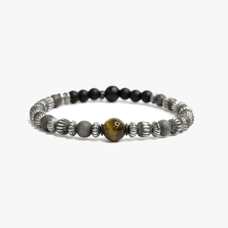 Textured Sterling Beads, Tiger Eye, Yellow Tiger Eye M (7.25" Wrist) |  Dial