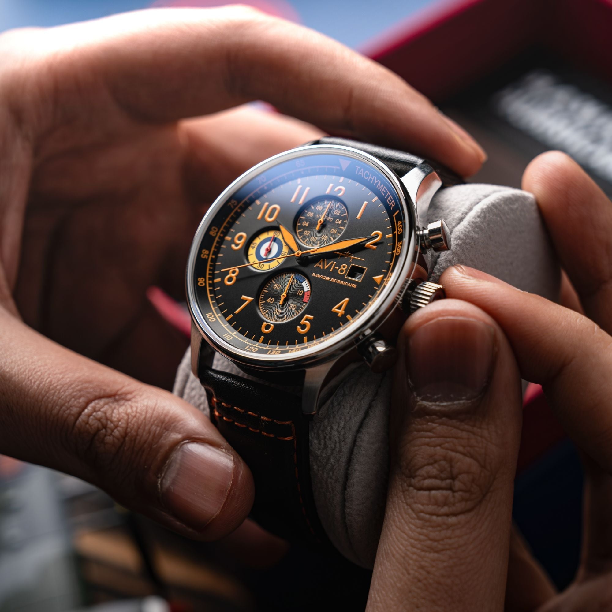 Classic Chronograph Black & Orange / Leather | Black Dial