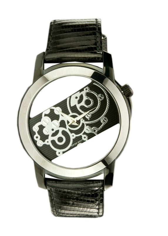 Men's Silvertone Swiss Quartz Tungsten & Stainless Steel See-Through Dial Watch stainless/black | Black Dial