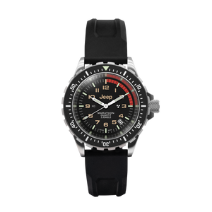 41mm JEEP RUBICON TSAR, SS, COL: SS/BKSS 3PC RUBBER JEEP TSAR ON BLACK 3PC RUBBER STRAP | Black Dial