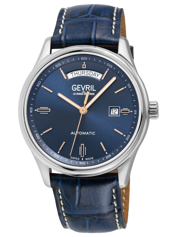 Excelsior Swiss made Automatic Sellita SW240, Day Date Blue Dial,  Blue Italian Handmade Leather Strap | Blue Dial