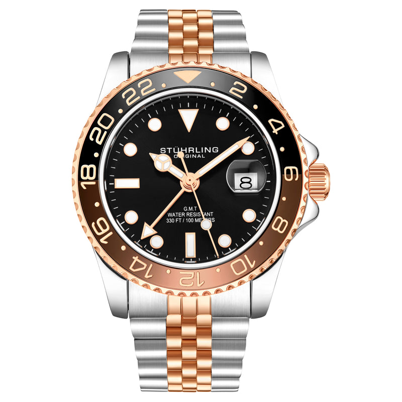 Aquadiver GMT Two Tone / Silver + Rose Gold | Black Dial