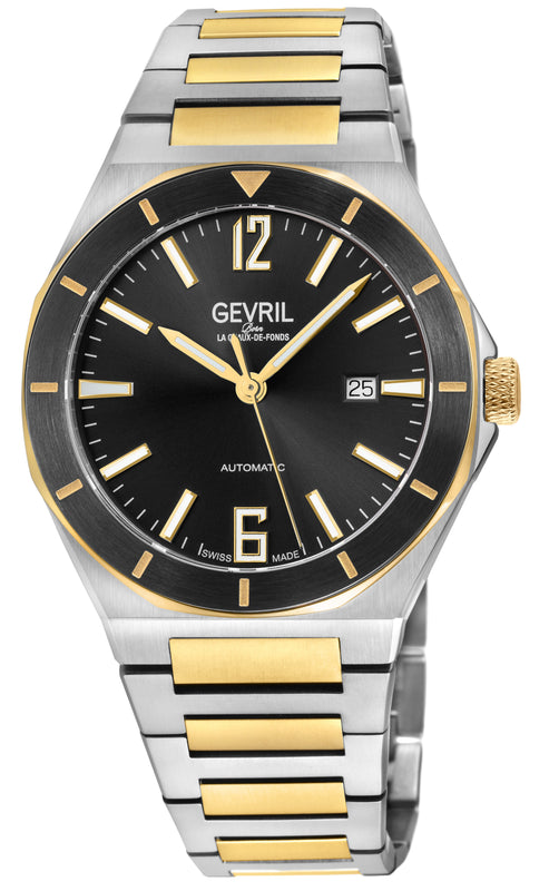 High Line Gevril High Line Swiss Made SW200 Automatic Black Bezel two tone IPYG watch | Black Dial