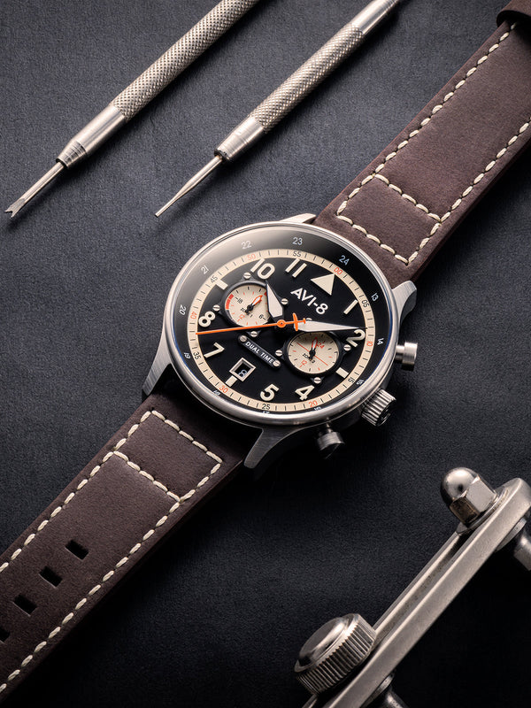 Hawker Hurricane Carey Dual Time Black / Leather | Black Dial