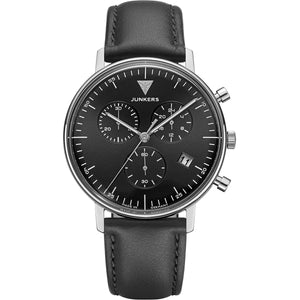 Bauhaus Chronograph Black Dial Black Leather Strap Chronograph 40mm Black Dial
