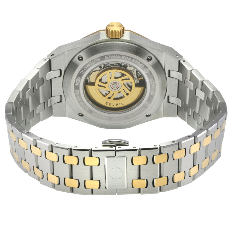 Gotham Swiss Automatic Movement, Silver/White Embossed Dial, Two tones SS/IPYG Bracelet | White Dial