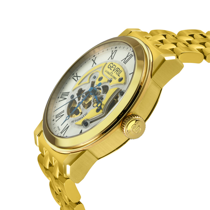 Vanderbilt Swiss Automatic open heart Dress Watch, IP Gold/White dial , IPYG band | Silver Dial