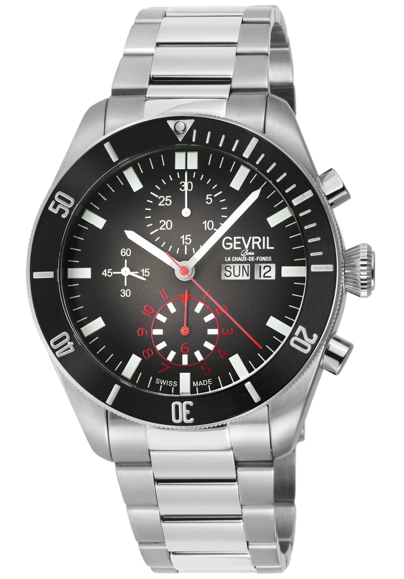 Yorkville - Chronograph Gevril Yorkville Swiss Automatic Chronograph  Watch, SS Case, Black bezel, Black Dial | Black Dial