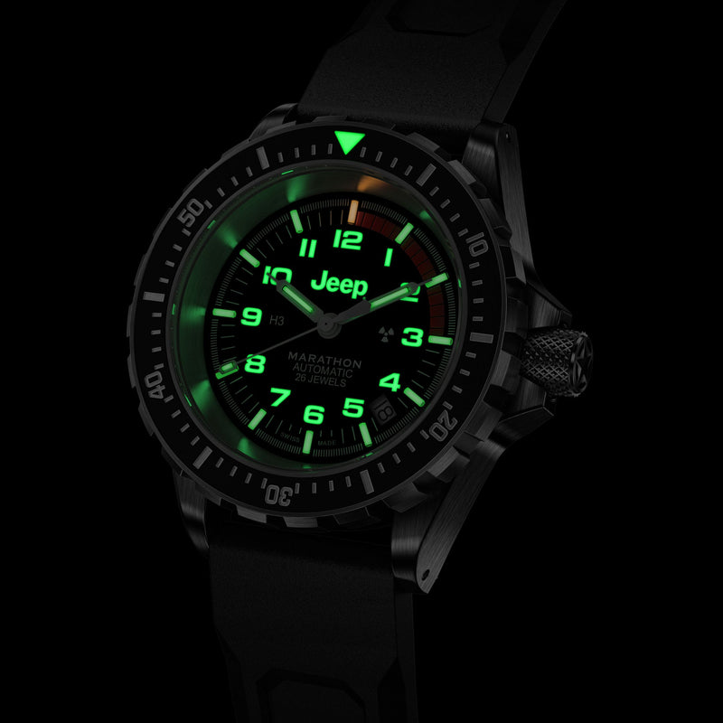 41mm JEEP RUBICON GSAR, SS, COL: SS/BKSS 3PC RUBBER JEEP GSAR ON BLACK 3PC RUBBER STRAP | Black Dial