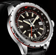 Global Voyager GMT 42mm World Timer Watch Black/Leather | Black Dial
