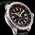 Global Voyager GMT 42mm World Timer Watch Black/Leather | Black Dial