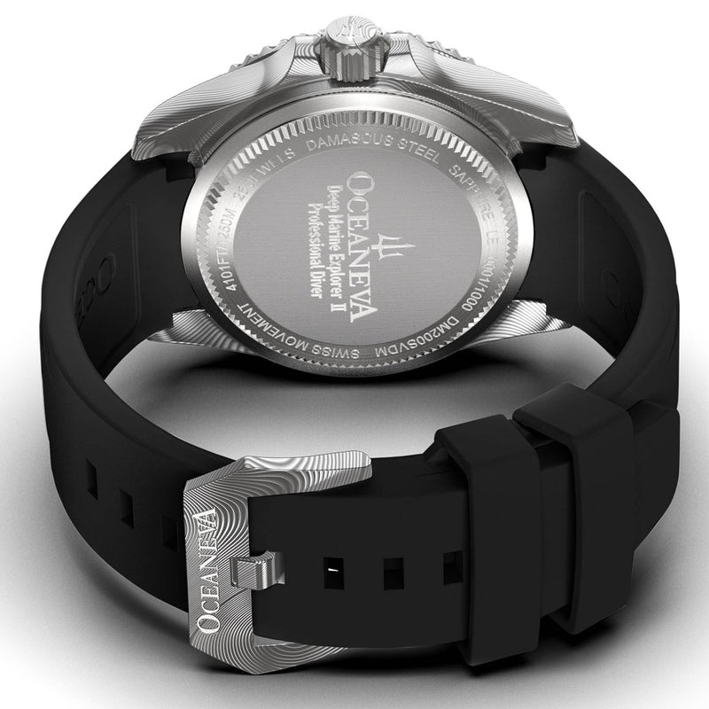 Damascus Swiss Automatic SW200 Deep Marine Explorer II Damascus/Silver Damascus Dial/Black Strap | Silver Dial