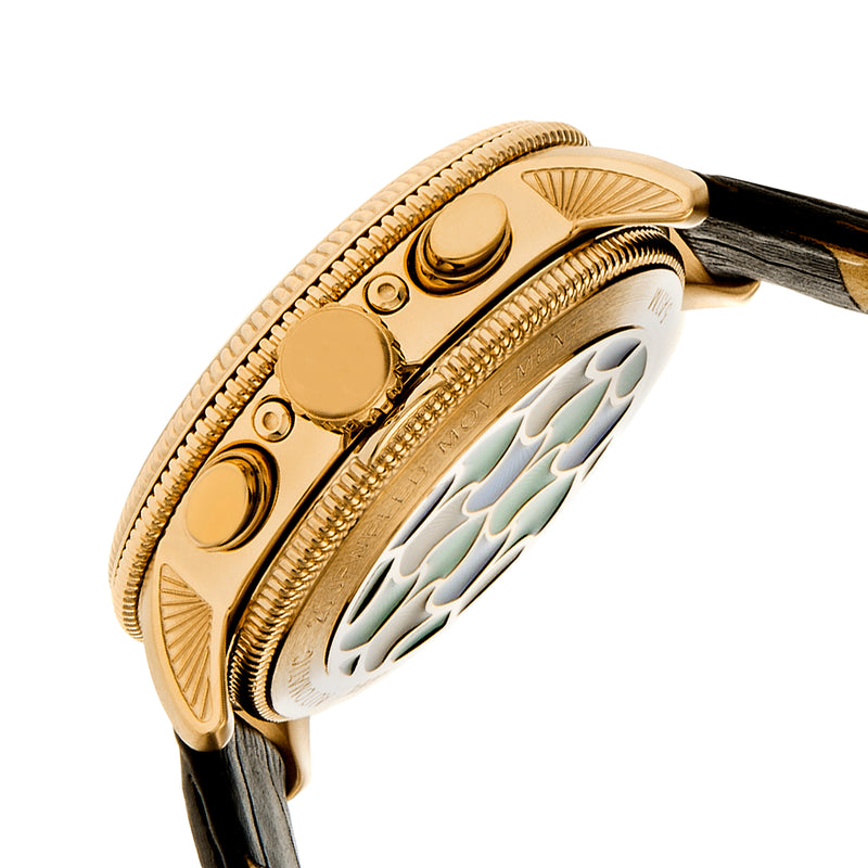 Aura Semi-Skeleton Genuine Leather-Band Watch Gold/White | Multi-colored Dial