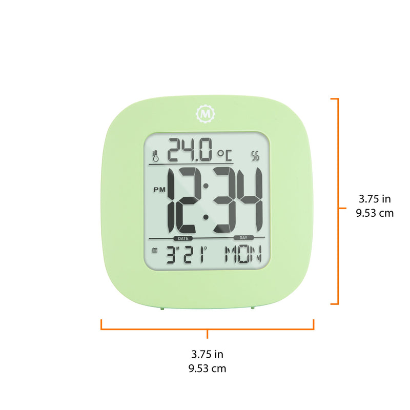 Compact Alarm Clock with Temperature and Date Clock, LCD, Alarm, Mini, Green (25/50)