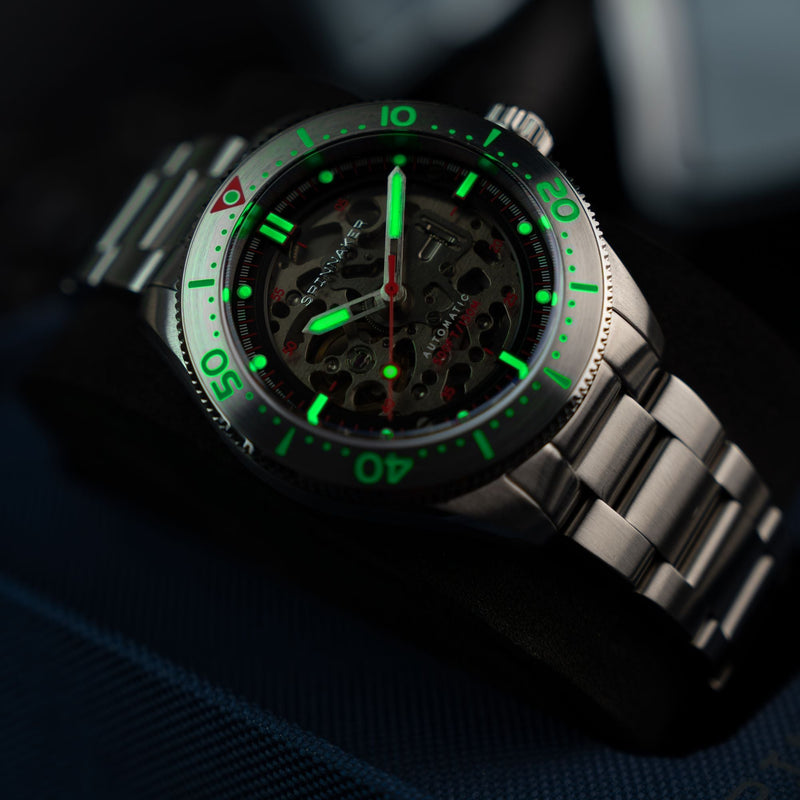 Croft 42 Skeleton Automatic Silver & Red / Stainless Steel | Black Dial