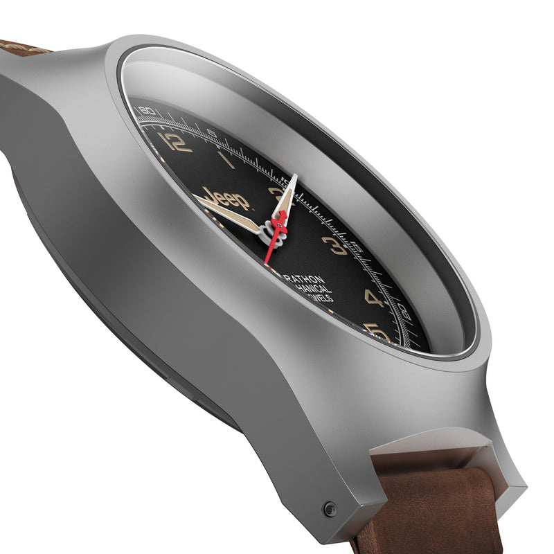 41mm JEEP WILLYS VINTAGE OFFICER'S MECHANICHAL COLOUR: SS/HERITAGE 3PC CRAZY HORSE LEATHER JEEP GPM | Black Dial