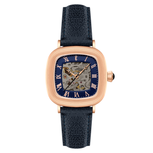 Heritage Chester Skeleton Automatic Rose Gold & Blue / Genuine Leather | Blue Dial