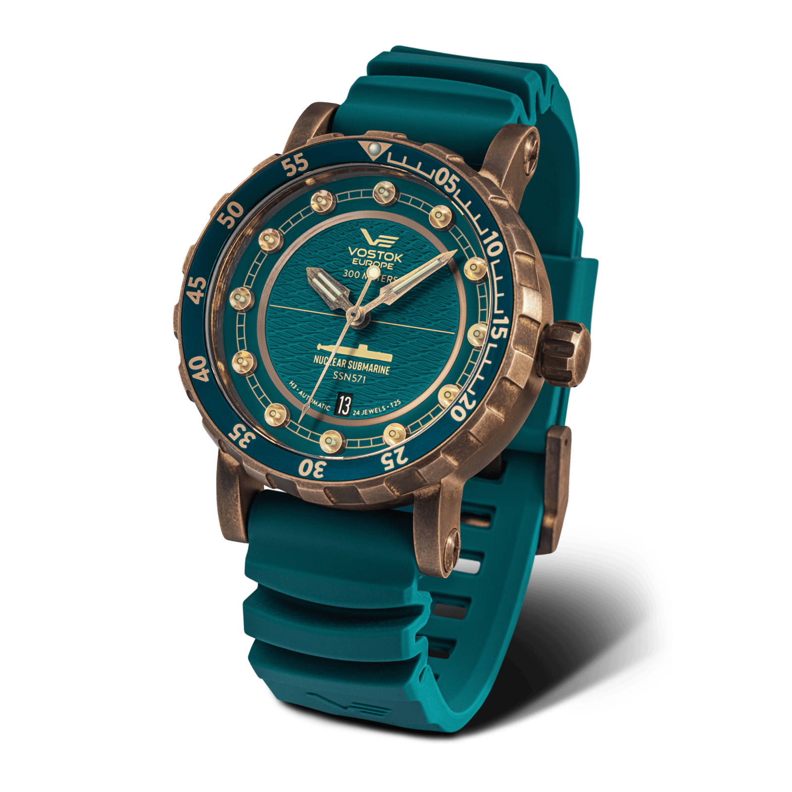 VOSTOK-EUROPE SSN-571 AUTOMATIC NH35A/571O609 Teal / Green Leather | Teal Dial