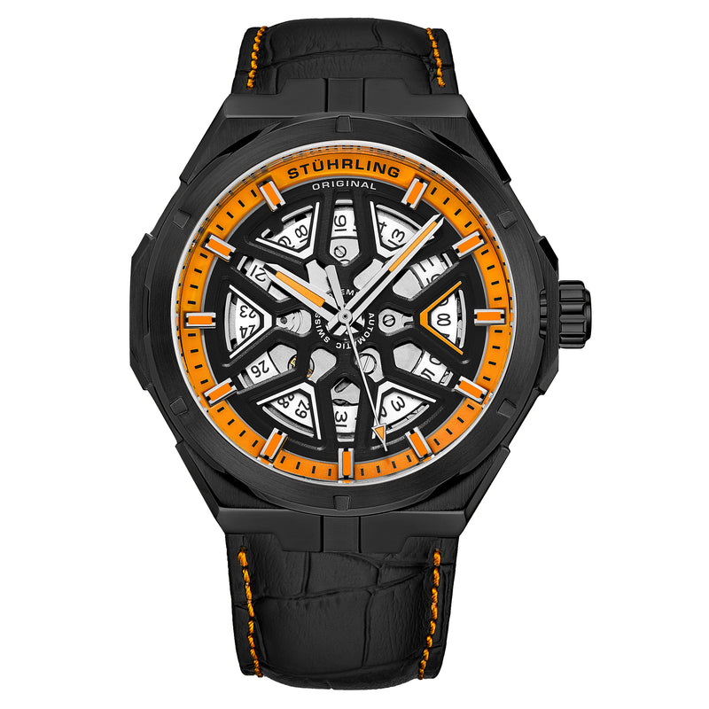 Legacy Black/Black & Orange Leather | Black & Orange Dial
