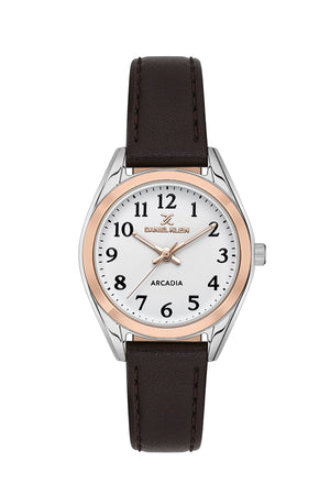 Easy Read Womens Watch, Leather Band - DK13690 Rose Gold / Brown White Dial