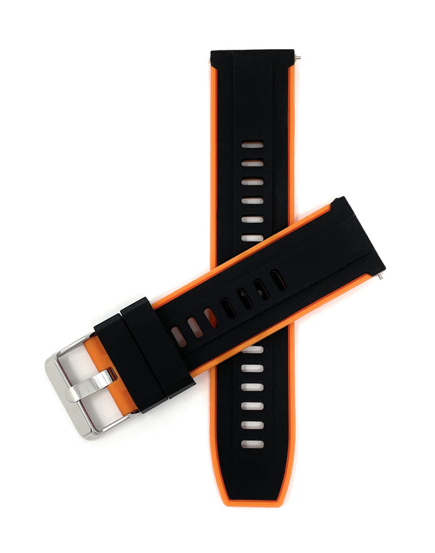 SIL.300 | Two-Tone Quick Release Rubber Silicone Watch Band - 20mm, Black / Orange 20mm / Black & Orange |  Dial