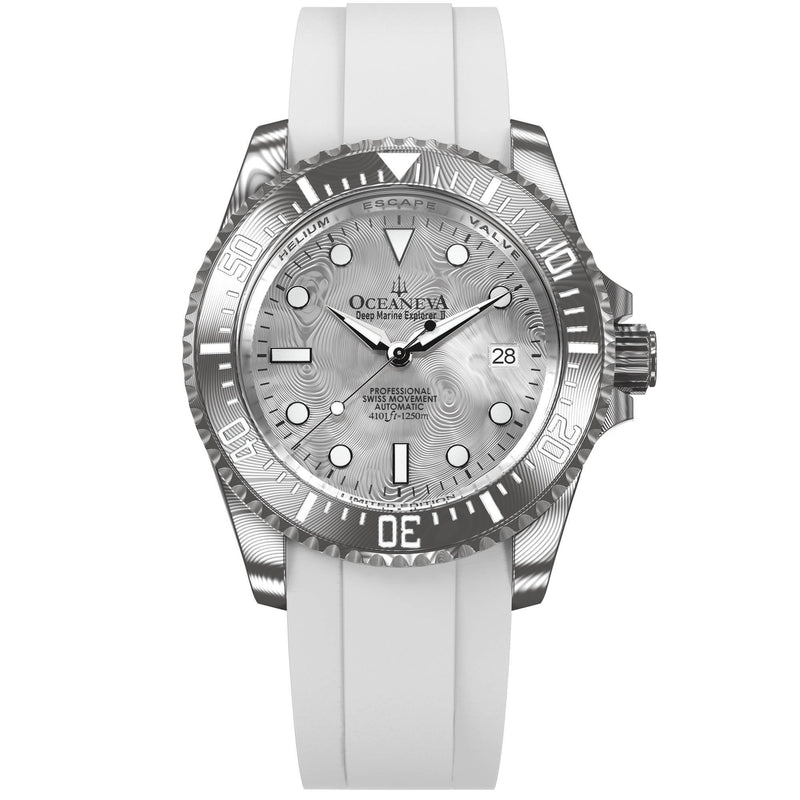 Damascus Swiss Automatic SW200 Deep Marine Explorer II Damascus/Silver Damascus Dial/White Strap | Silver Dial