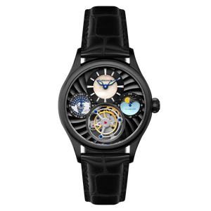 Celestial Huggins Tourbillon Mechanical Limited Edition Black / Genuine Leather | Black Dial