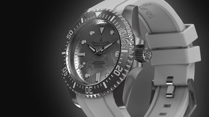 Damascus Swiss Automatic SW200 Deep Marine Explorer II Damascus/Silver Damascus Dial/White Strap | Silver Dial