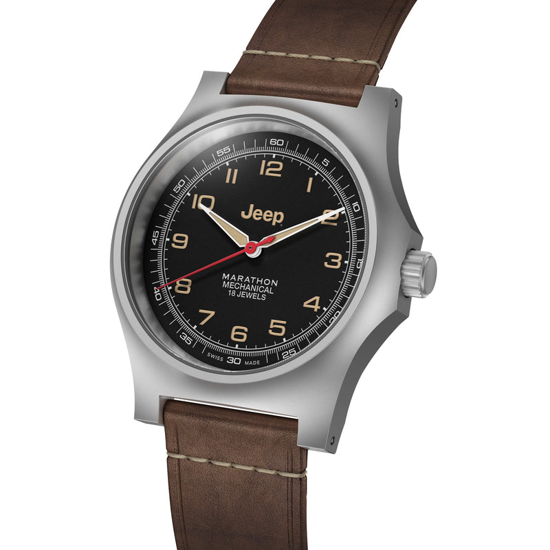 41mm JEEP WILLYS VINTAGE OFFICER'S MECHANICHAL COLOUR: SS/HERITAGE 3PC CRAZY HORSE LEATHER JEEP GPM | Black Dial