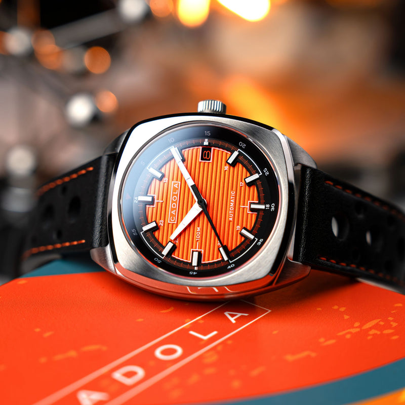 Buxton Automatic Orange/ Black Leather | Orange Dial