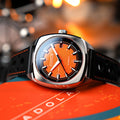 Buxton Automatic Orange/ Black Leather | Orange Dial