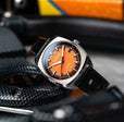 Buxton Automatic Orange/ Black Leather | Orange Dial