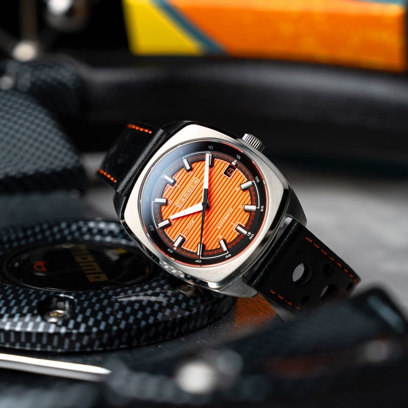 Buxton Automatic Orange/ Black Leather | Orange Dial