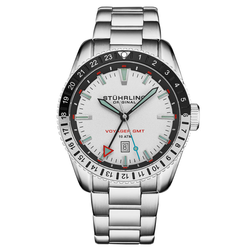 Voyager GMT 4017.3 Quartz GMT 42mm Diver Silver/Stainless Steel | White Dial