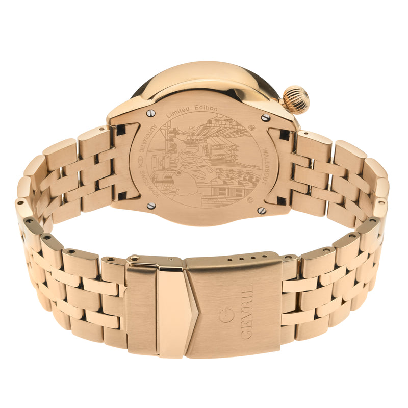 Wallabout Gevril Swiss Made Automatic Solar compass  Rose Gold tone watch | Silver Dial