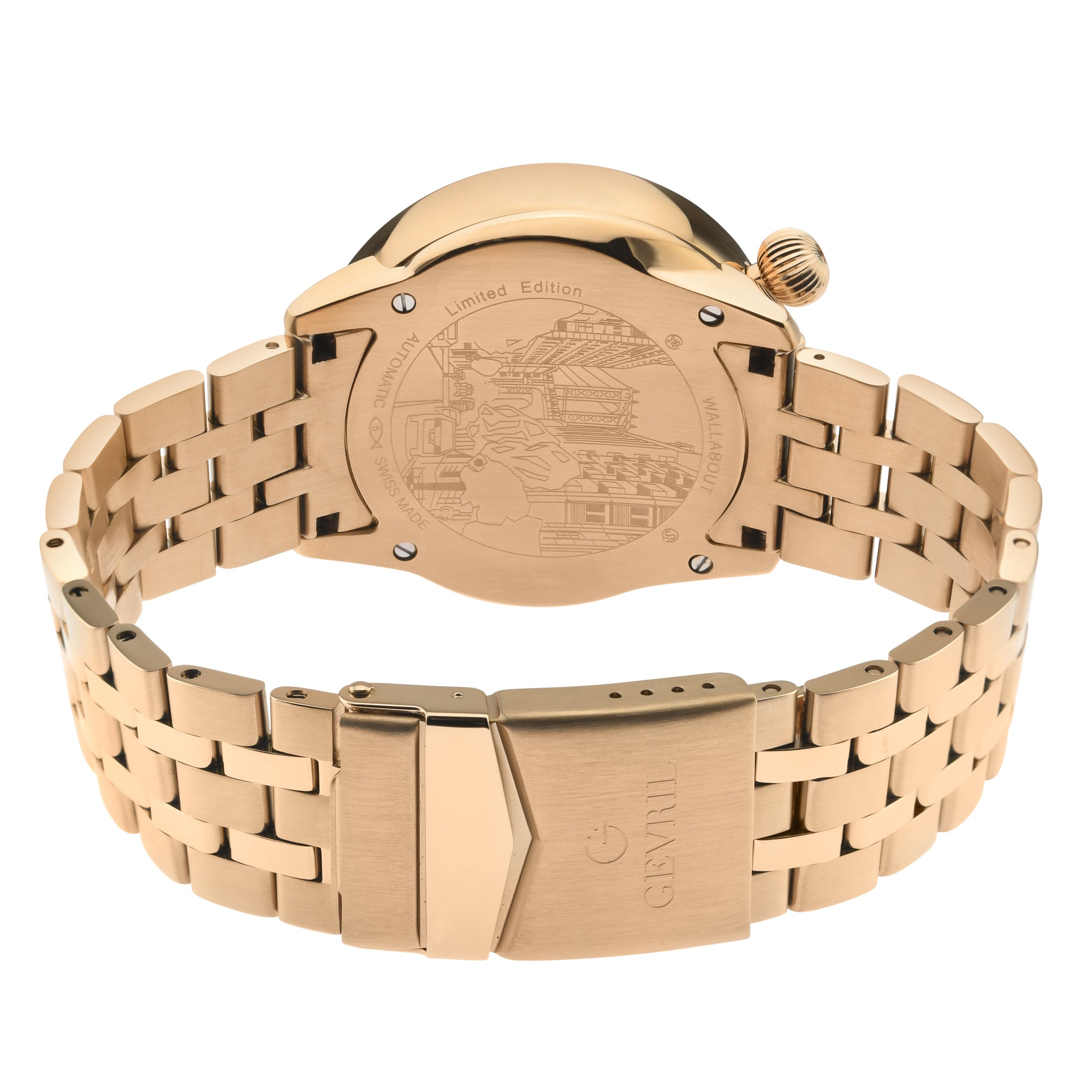 Wallabout Gevril Swiss Made Automatic Solar compass  Rose Gold tone watch | Silver Dial