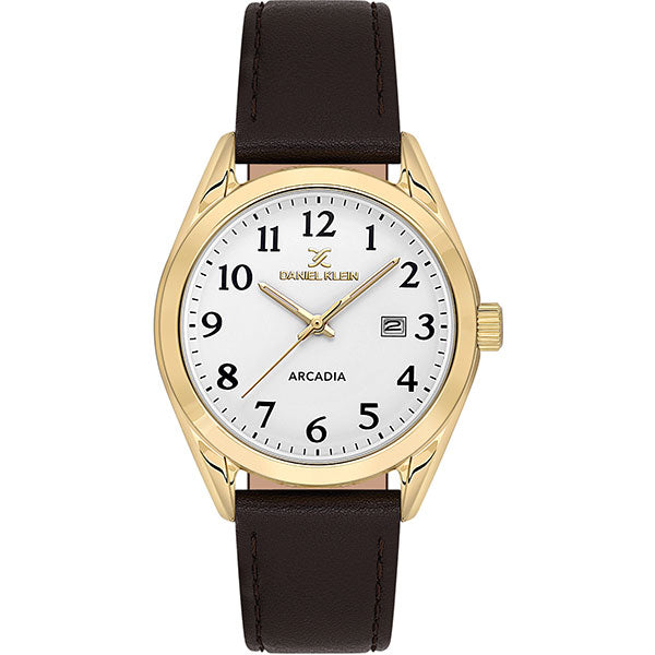 Arcadia ER - Date - Leather Strap - DK13692 Gold / Black | White Dial