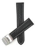 Bandini 18mm Black Italian Leather Watch Band - Deployment Clasp - Semi-Padded 18mm / Black / Silver Buckle |  Dial