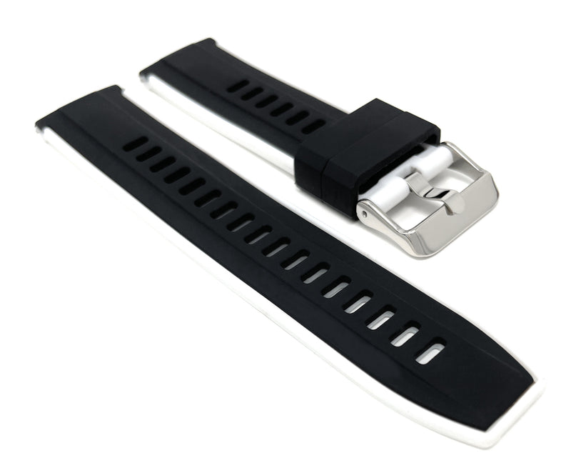 SIL.300 | Two-Tone Quick Release Rubber Silicone Watch Band - 20mm, Black / White 20mm / Black & White |  Dial