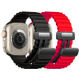 2 Pack - Magnetic Clasp Silicone Ocean Ripple Band for Apple Watch Ultra & Series 9/8/7/6 Black and Red - 49mm/45mm/44mm/42mm |  Dial