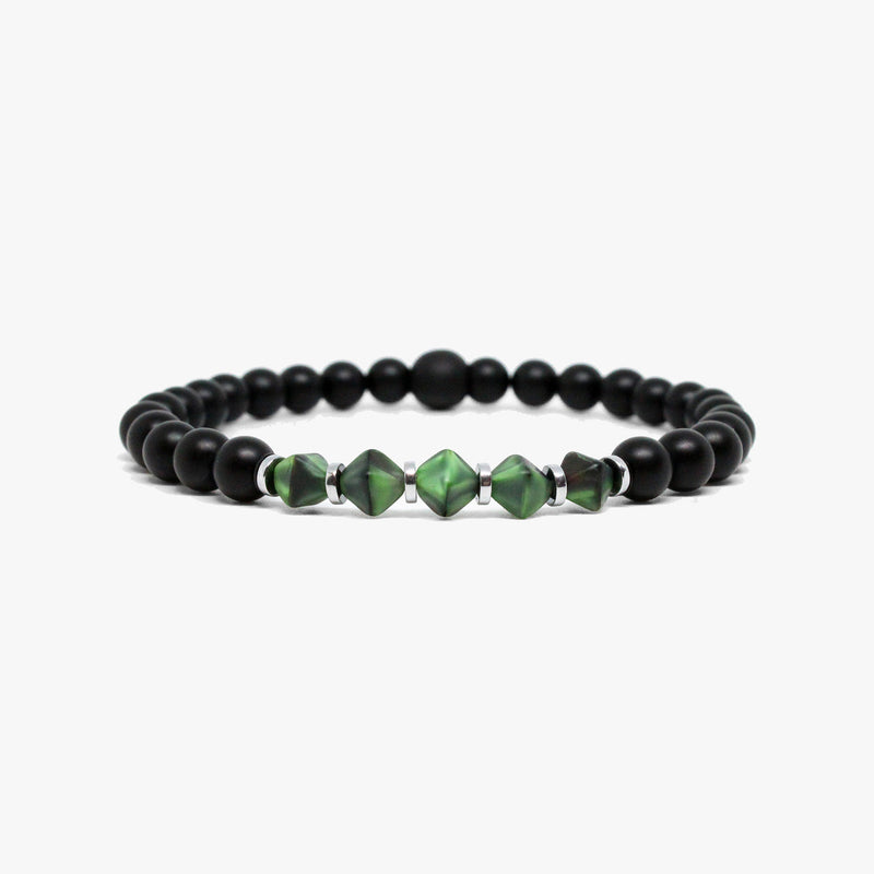 Green Bicone Czech Glass,  Black Onyx Bracelet M (7.25" Wrist) |  Dial